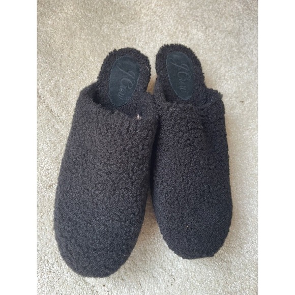 NEW J Crew Faux Fur Sherpa Black Wooden Clogs Shoes Women Size 7 - Picture 3 of 5